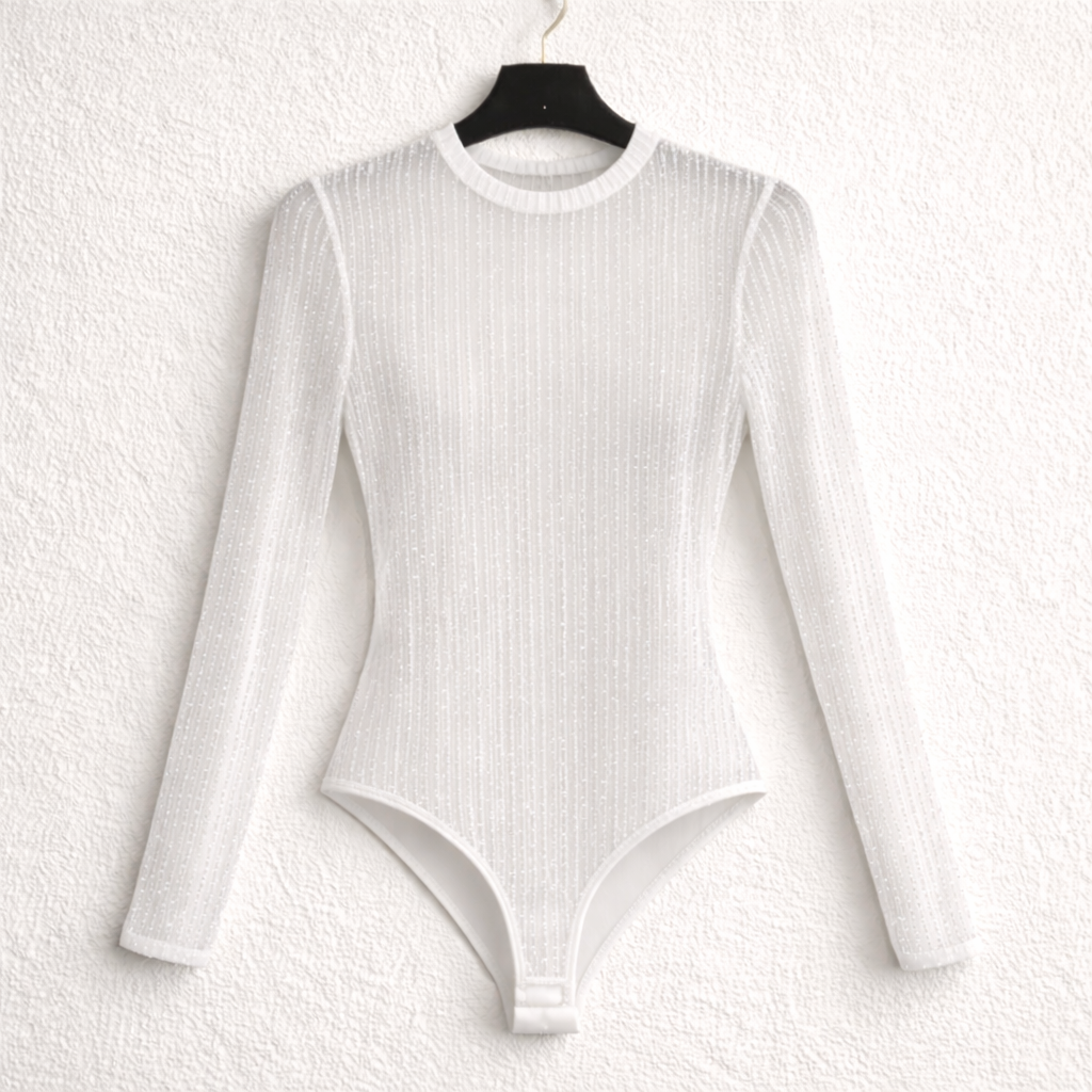 Body Tule Listrado com Brilho — Preto/Branco