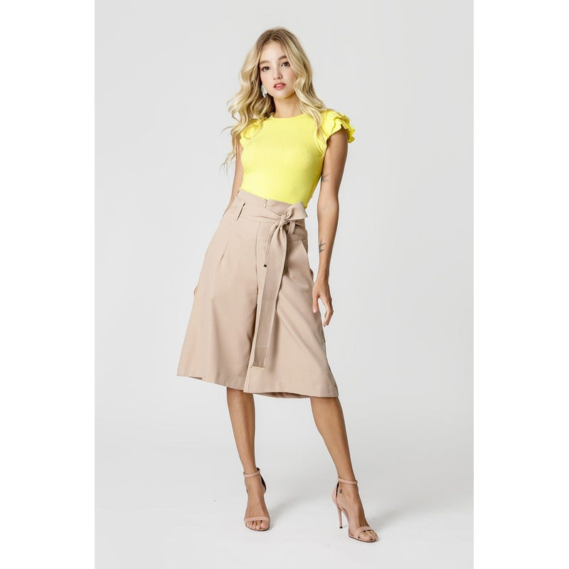 Blusa Canelada Feminina Manga Curta Babados