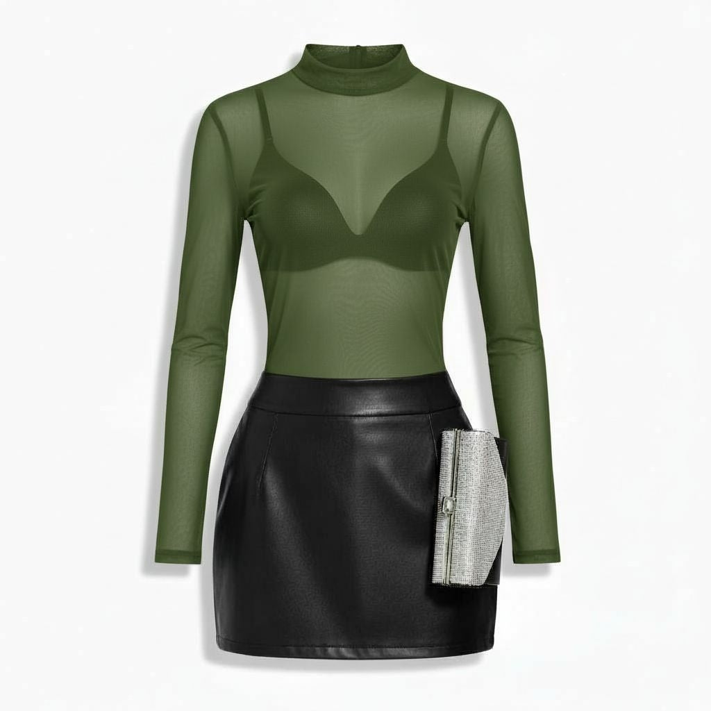 Body de Tule Liso Verde - Segunda Pele Confortável (Tamanho Único: veste do P ao G)