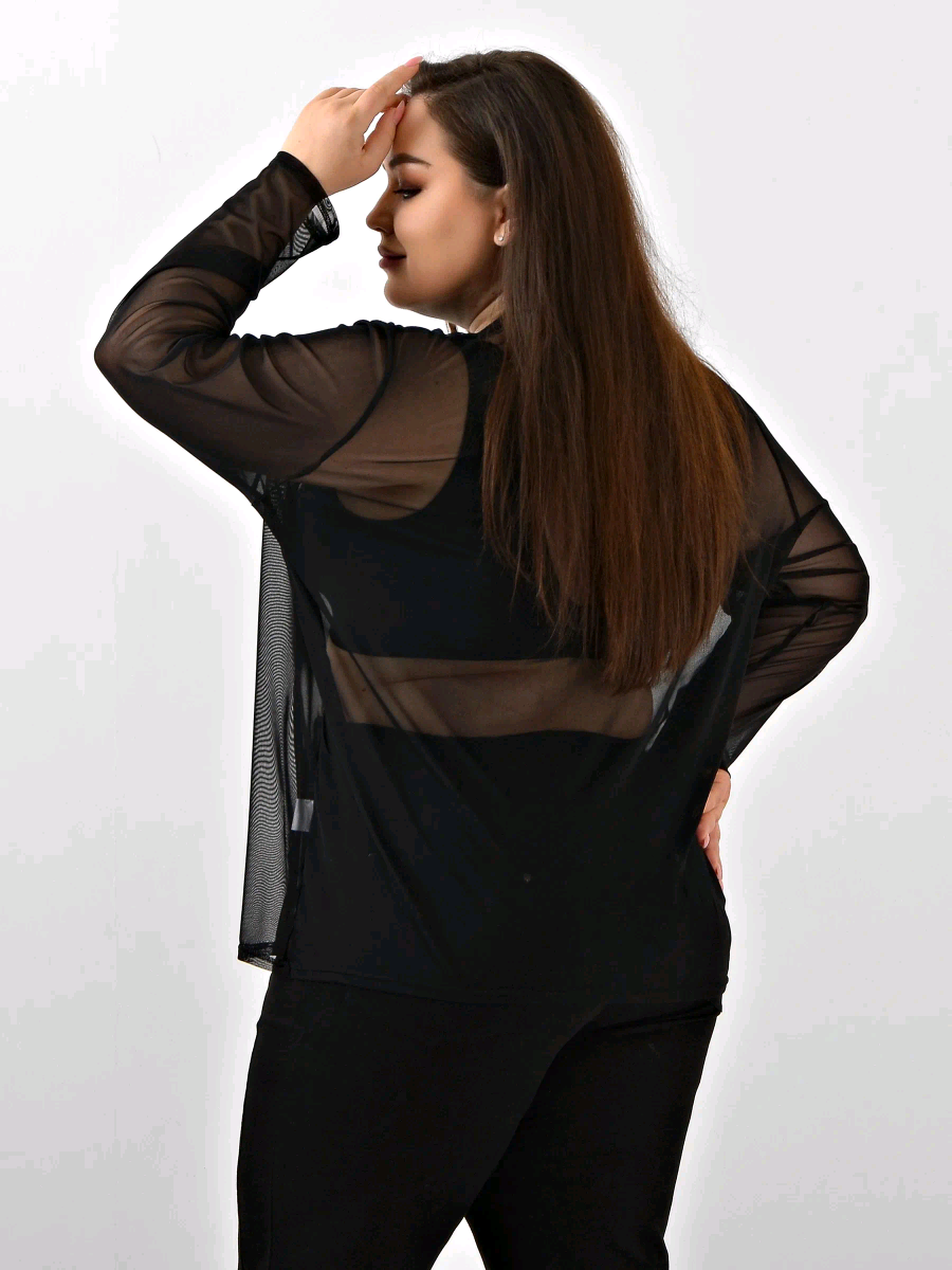 Blusa Feminina Tule Transparente Manga Longa Plus Size  Tam Único GG