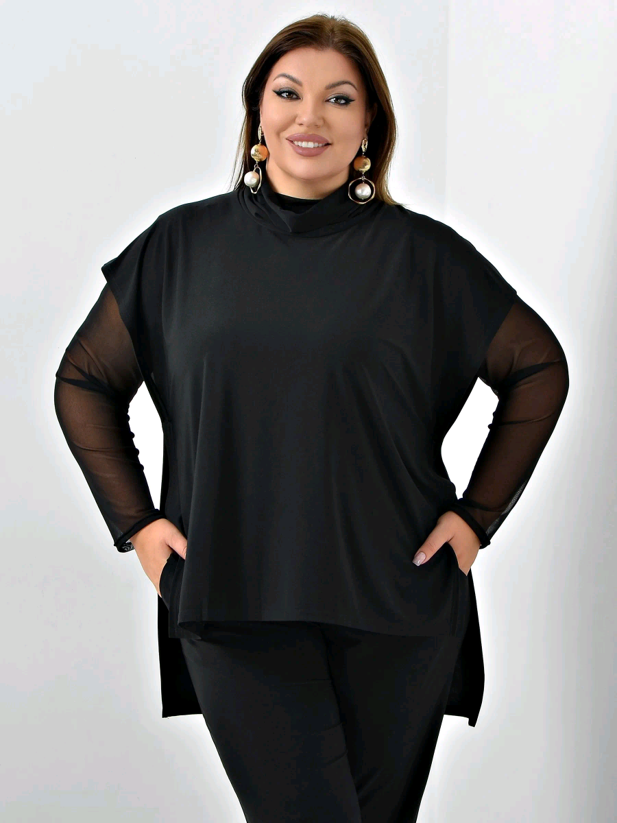 Blusa Feminina Tule Transparente Manga Longa Plus Size  Tam Único GG