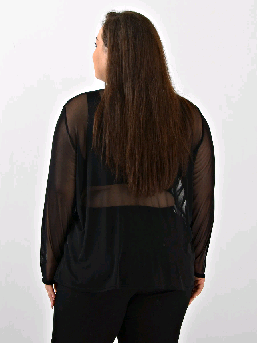 Blusa Feminina Tule Transparente Manga Longa Plus Size  Tam Único GG