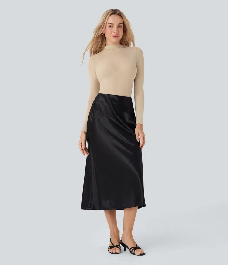 Body Tule Liso Bege | Segunda Pele  Transparente |  Manga Longa |  Versátil &  Elegante