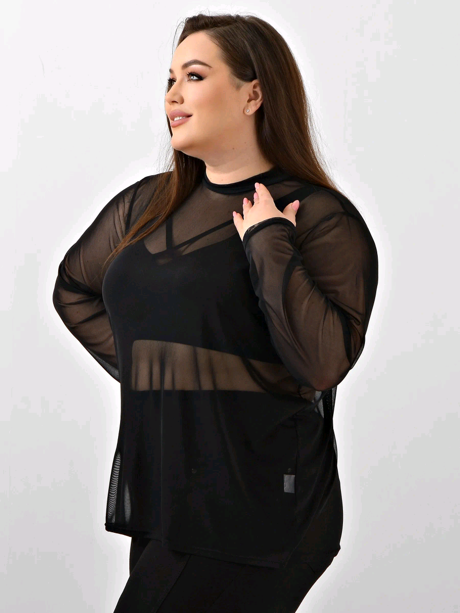 Blusa Feminina Tule Transparente Manga Longa Plus Size  Tam Único GG