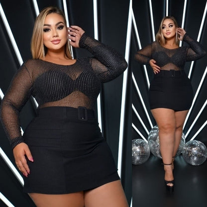 Body Listrado Com Fio Plus Size Tamanho Gg