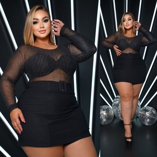 Body Listrado Com Fio Plus Size Tamanho Gg