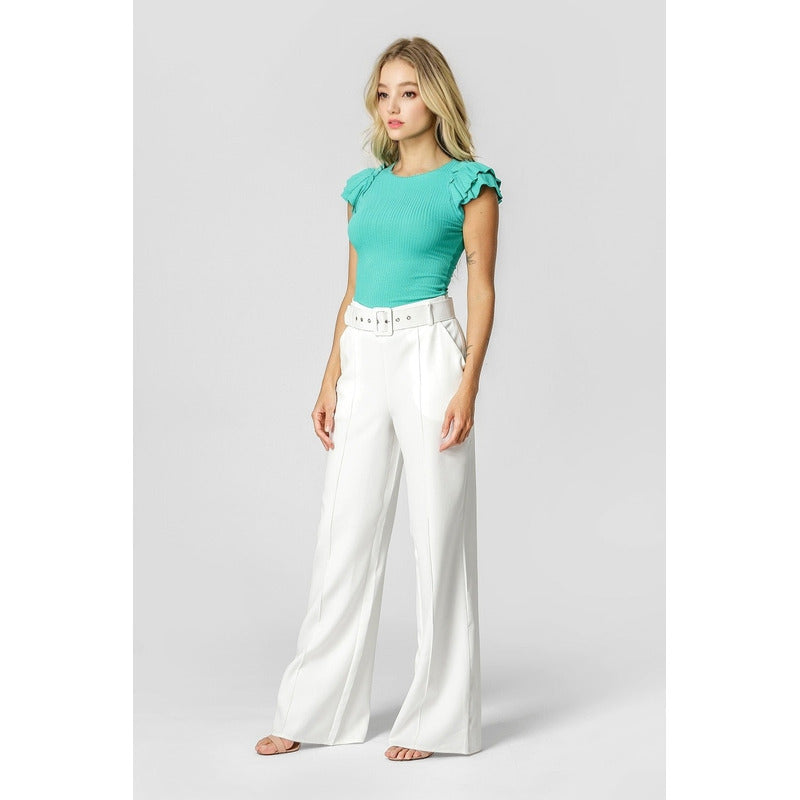 Blusa Canelada Feminina Manga Babados  Tamanho Único M