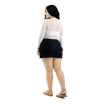 Body Feminino Tule Branco Manga Longa Liso Com Elastano