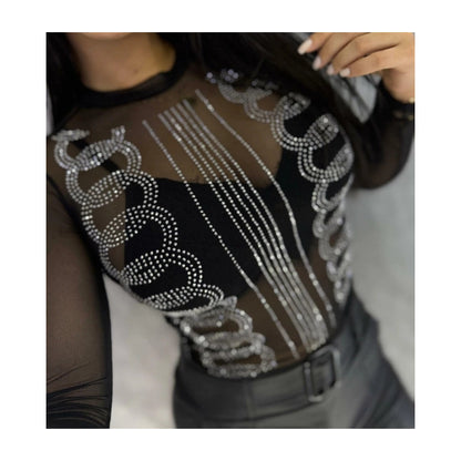 Body Tule Com Strass Redondo Transparente Segunda Pele