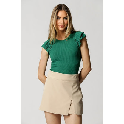 Blusa Feminina Canelada Manga Babados Verde Garrafa Viscose