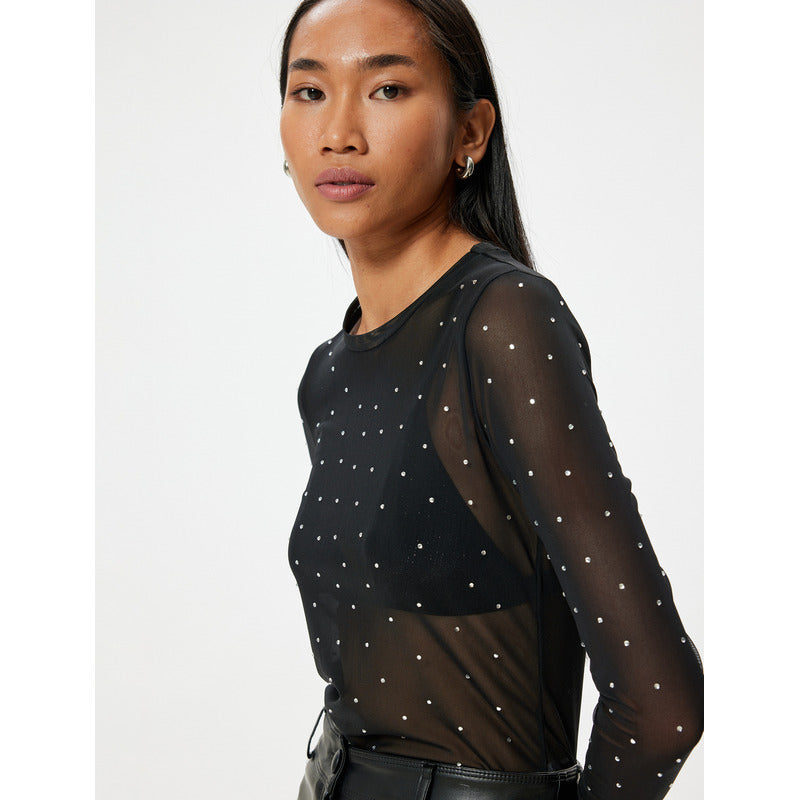 Body Tule Com Brilho Strass Com Pontos