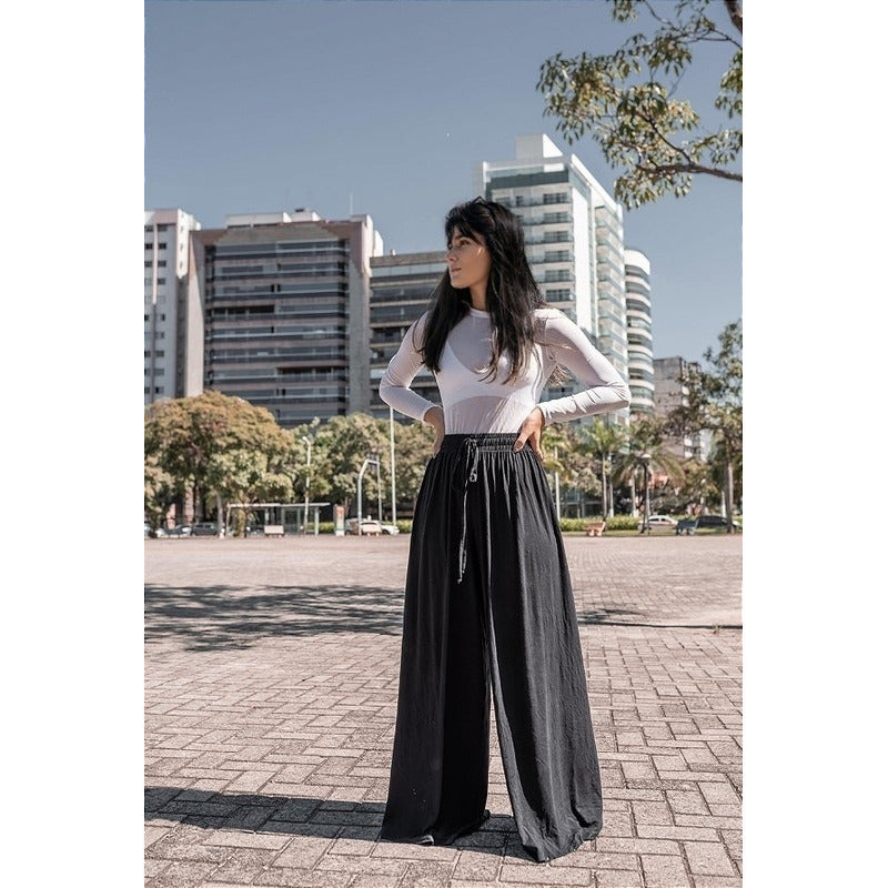 Body Feminino Tule Branco Manga Longa Liso Com Elastano