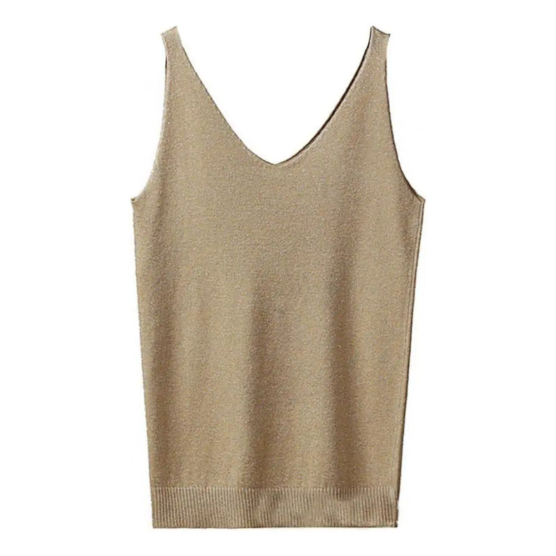 Regata Feminina Maciça Com Alças Finas E Decote V - Modal