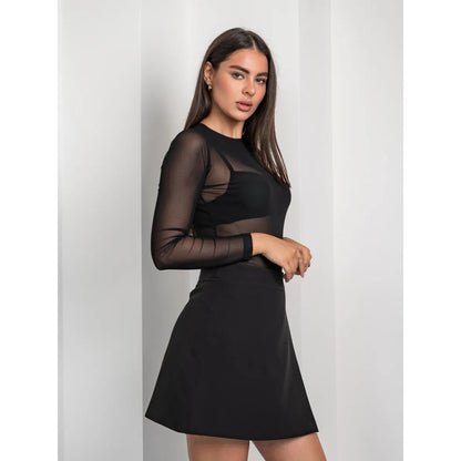 Body de Tule Liso Preto Feminino Manga Longa, Segunda Pele Transparente - Tamanho Único (veste Pao G)