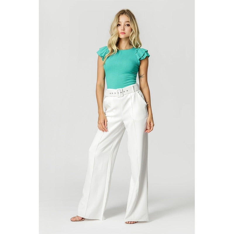 Blusa Canelada Feminina Manga Babados  Tamanho Único M