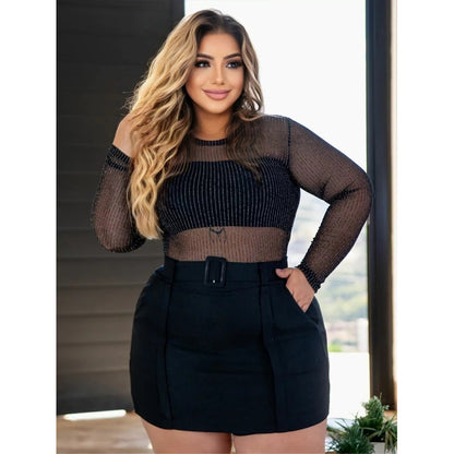 Body Listrado Com Fio Plus Size Tamanho Gg