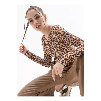 Body Tule Animal Print Feminino  Manga Longa Transparente