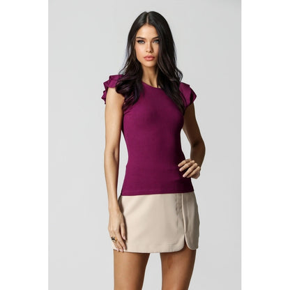 Blusa Canelada Feminina Com Manga Curta Babado