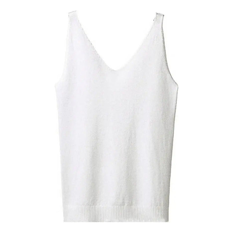 Regata Feminina Maciça Com Alças Finas E Decote V - Modal