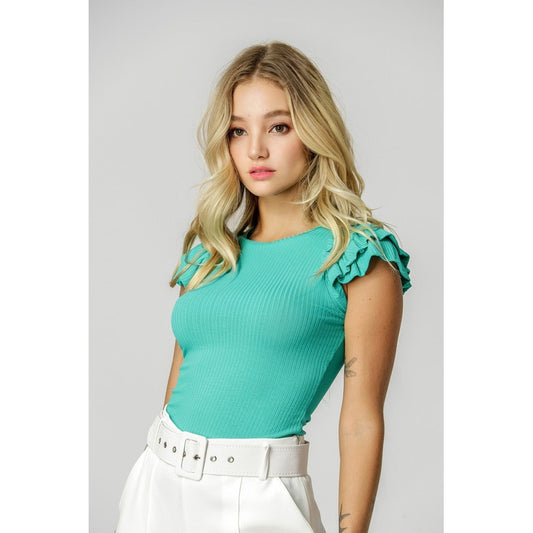 Blusa Canelada Feminina Manga Babados  Tamanho Único M