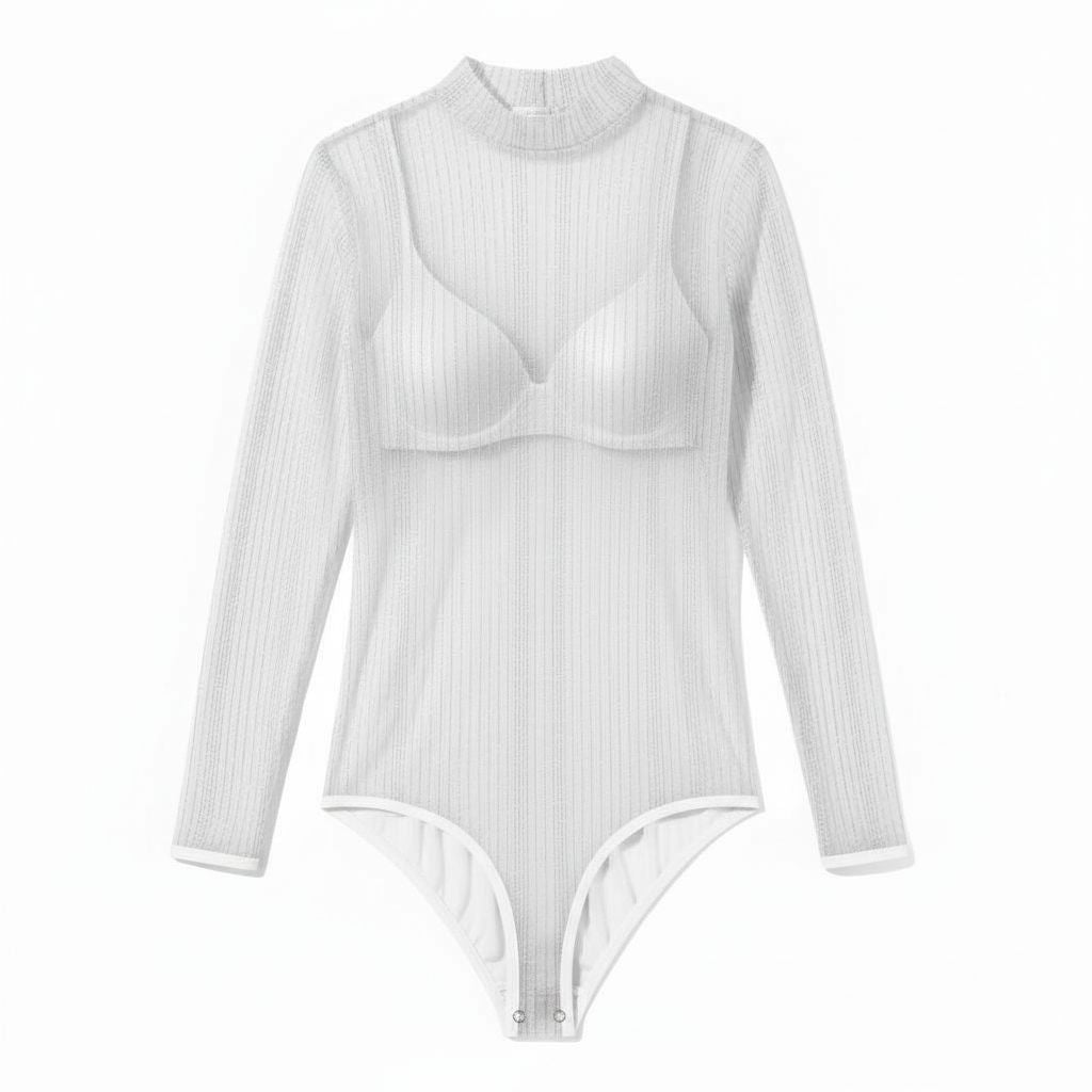 Body de Tule com Fio Lurex Listrado - Preto | Brilho Elegante, Manga Longa, Plus Size GG