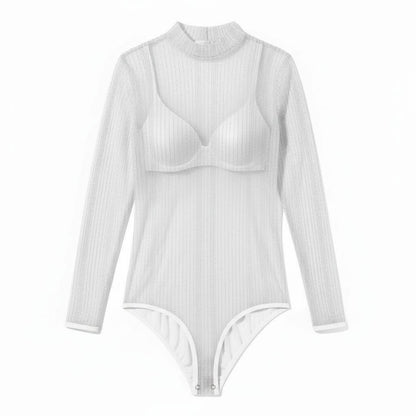 Body de Tule com Fio Lurex Listrado - Preto | Brilho Elegante, Manga Longa, Plus Size GG