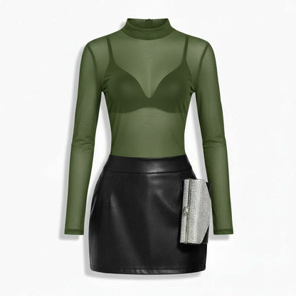 Body de Tule Liso Verde - Segunda Pele Confortável (Tamanho Único: veste do P ao G)