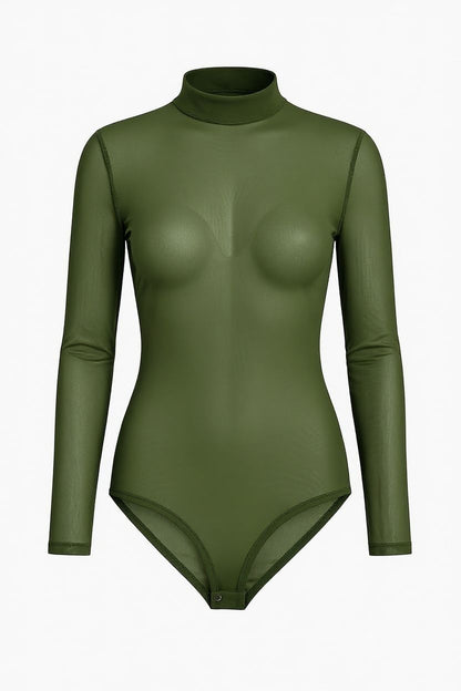 Body de Tule Liso Verde - Segunda Pele Confortável (Tamanho Único: veste do P ao G)