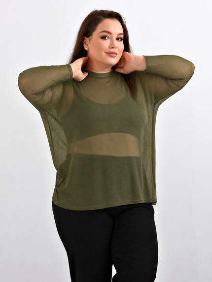 Blusa Feminina Tule Transparente Manga Longa Plus Size  Tam Único GG