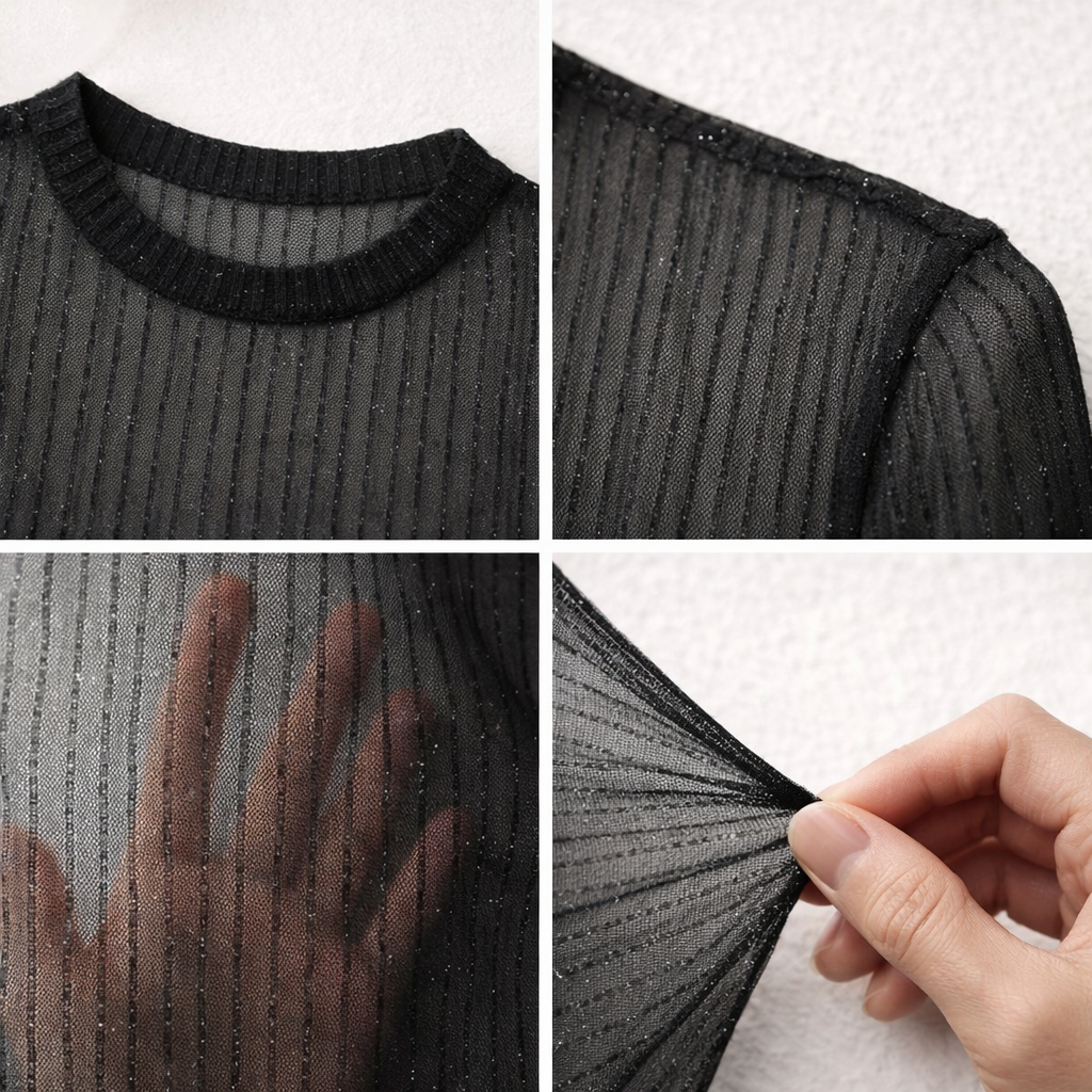 Body Tule Listrado com Brilho — Preto/Branco