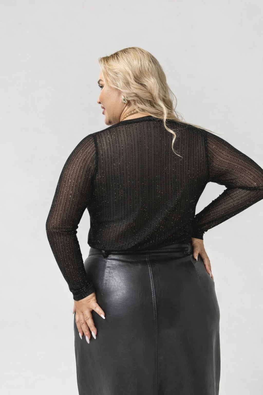 Body Tule Listrado com Brilho — Preto/Branco