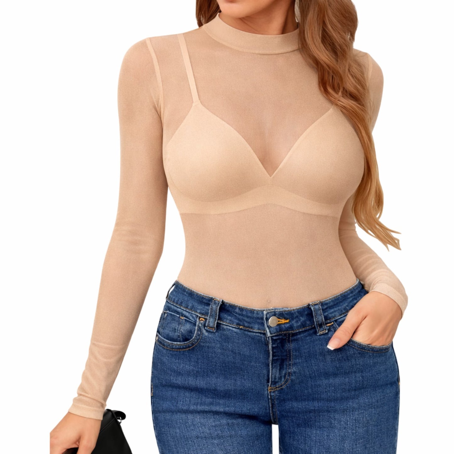 Body Tule Transparente — Manga Longa (13 Cores)