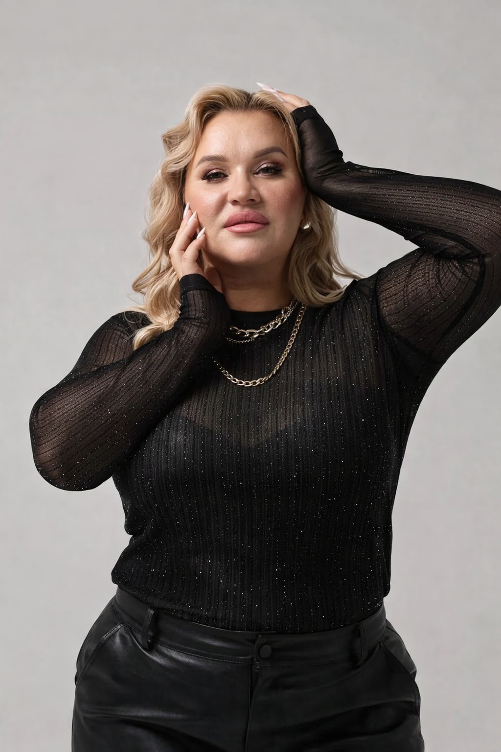Body Tule Listrado com Brilho — Preto/Branco