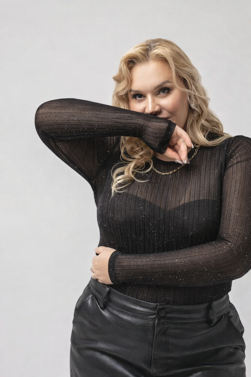 Body Tule Listrado com Brilho — Preto/Branco