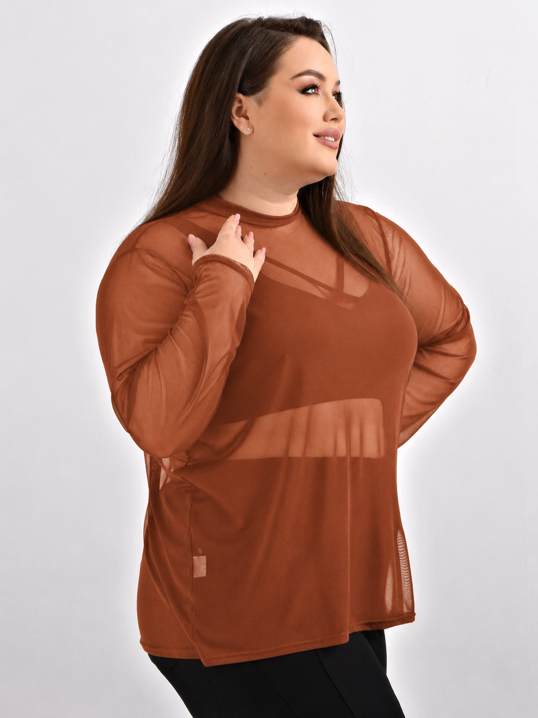 Blusa Feminina Tule Transparente Manga Longa Plus Size  Tam Único GG