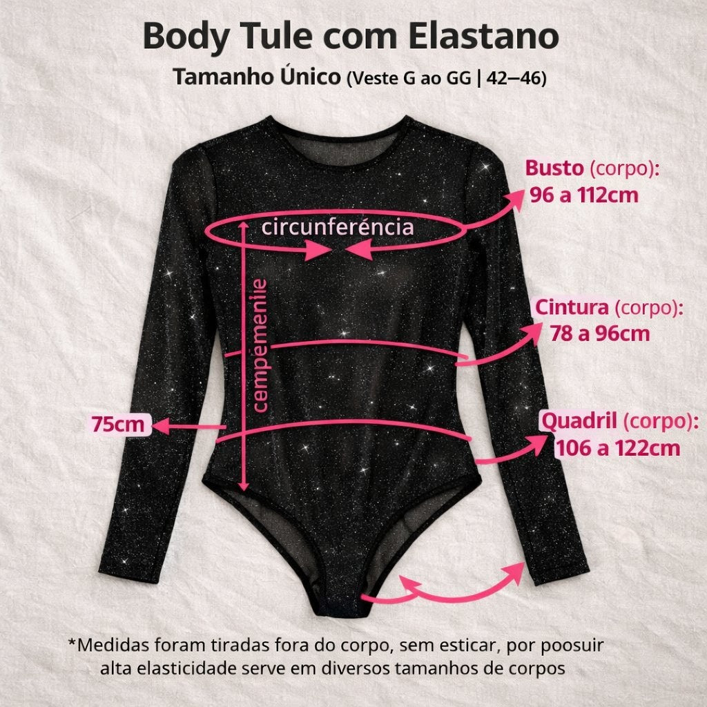 Body Tule Lurex Preto