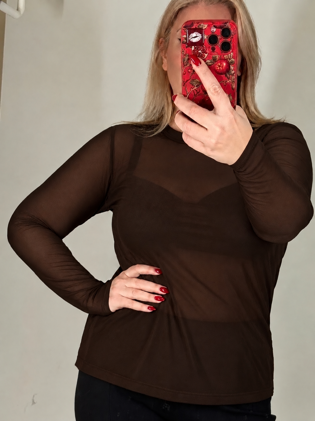 Blusa Feminina Tule Transparente Manga Longa Plus Size  Tam Único GG