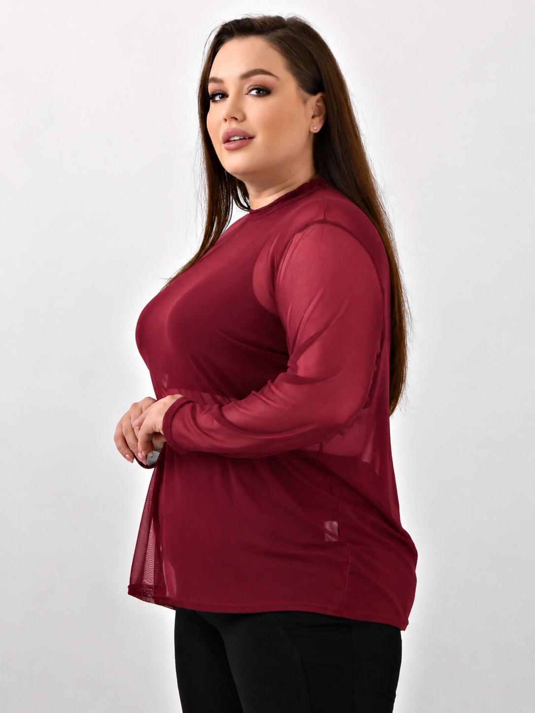 Blusa Feminina Tule Transparente Manga Longa Plus Size  Tam Único GG