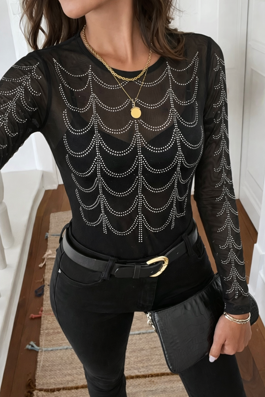 Body Tule com Strass Preto
