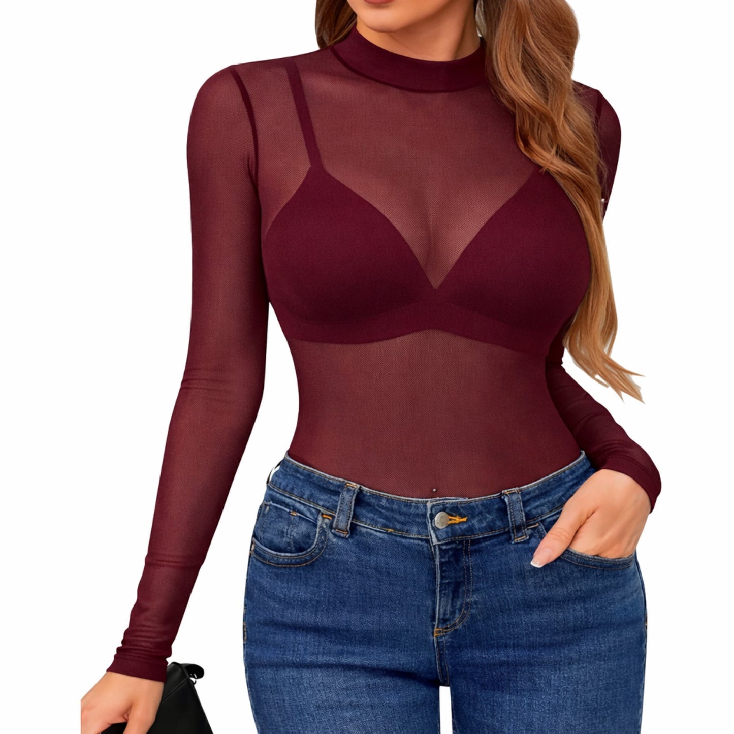 Body Tule Transparente — Manga Longa (13 Cores)
