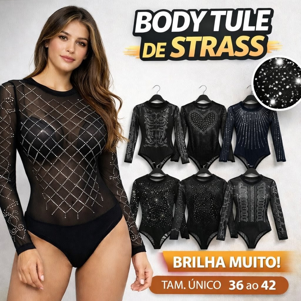 Body Tule com Strass Preto