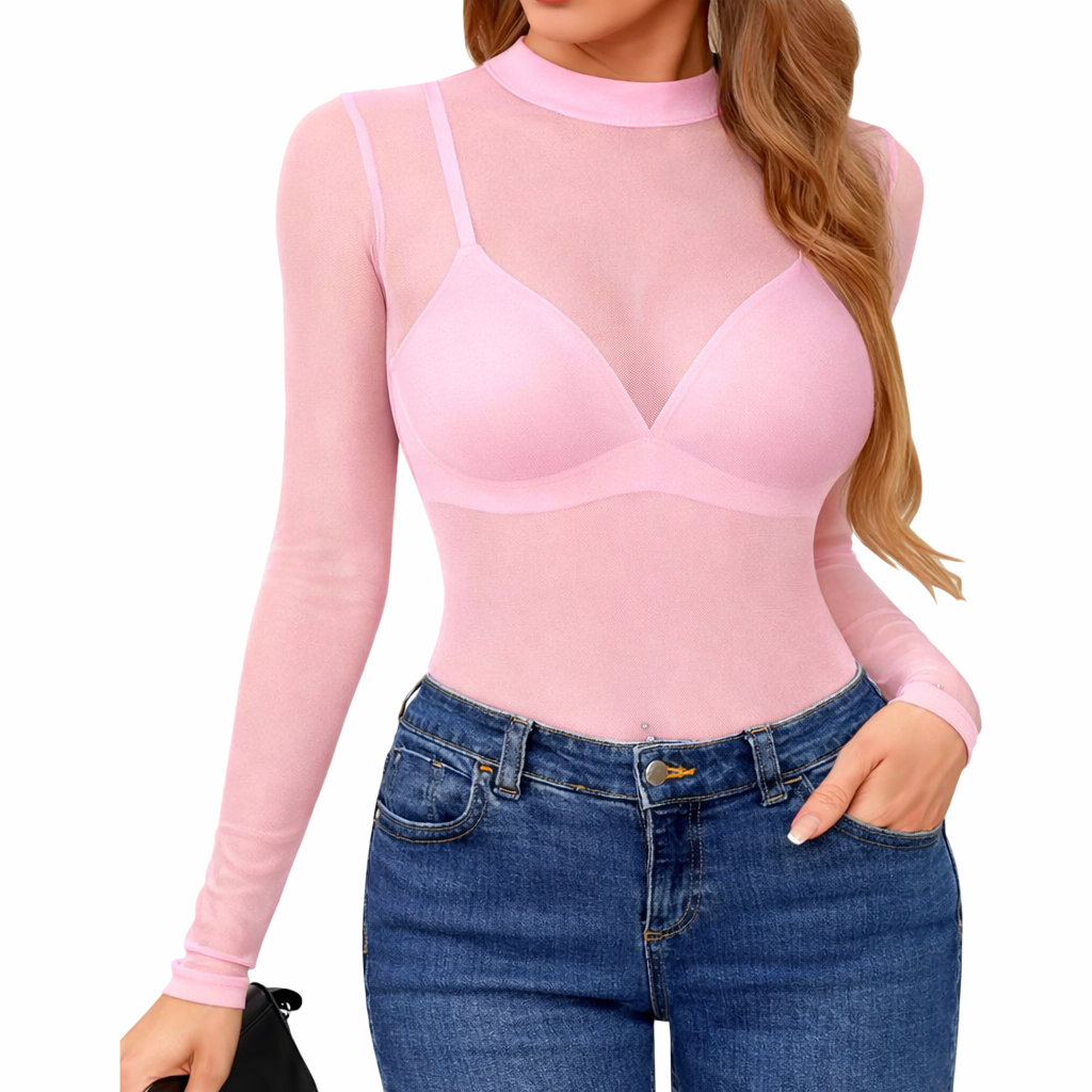 Body Tule Transparente — Manga Longa (13 Cores)