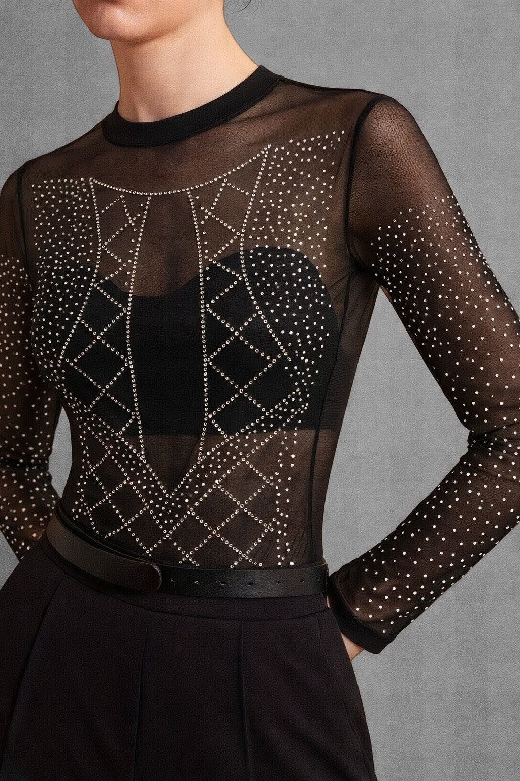 Body Tule com Strass Preto