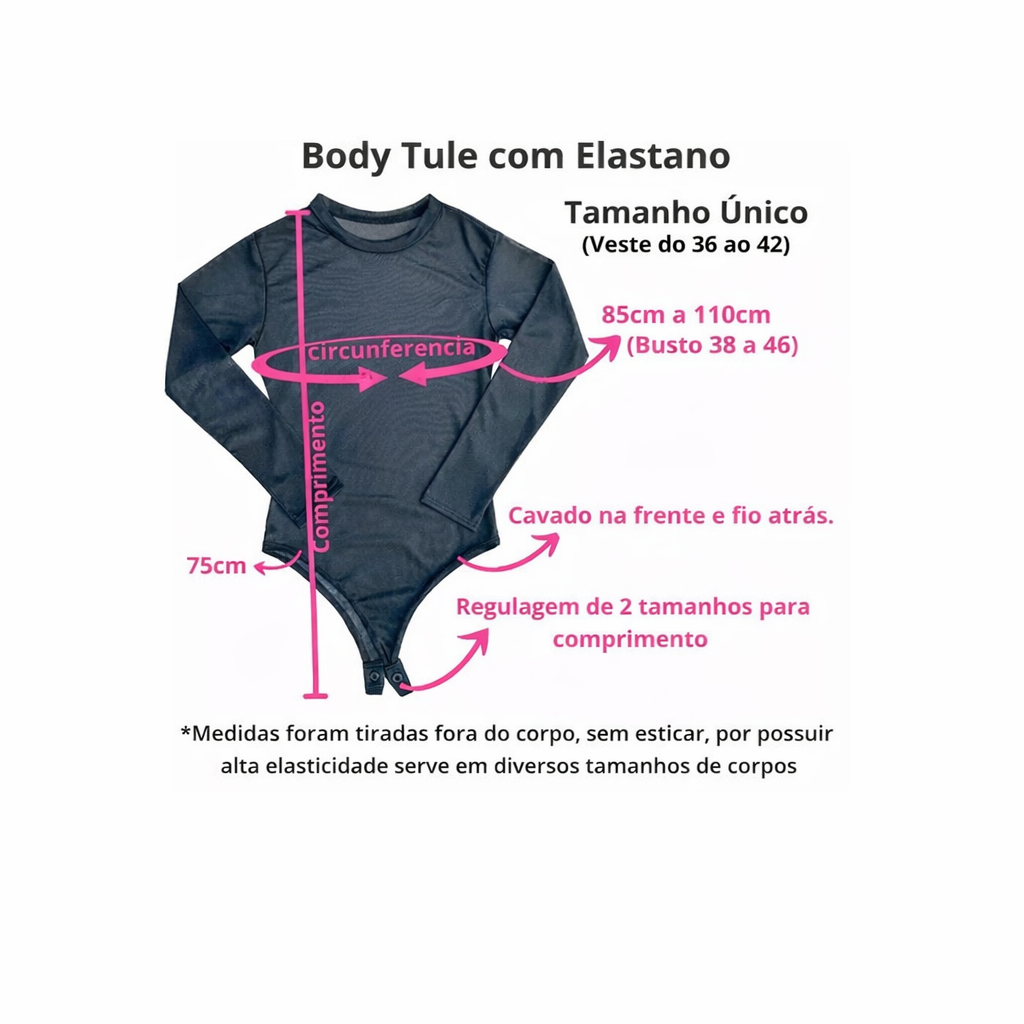 Body Tule Transparente — Manga Longa (13 Cores)