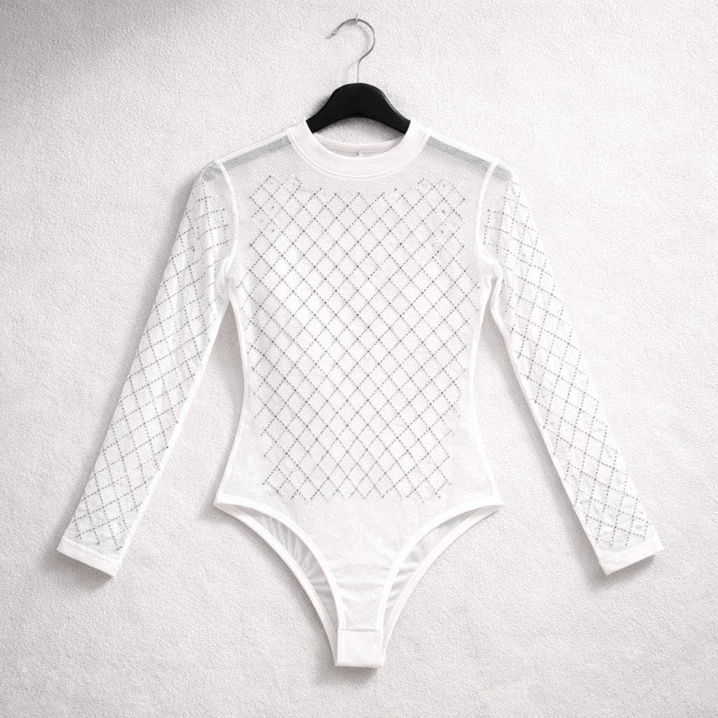 Body Tule Branco com Pedraria/Strass