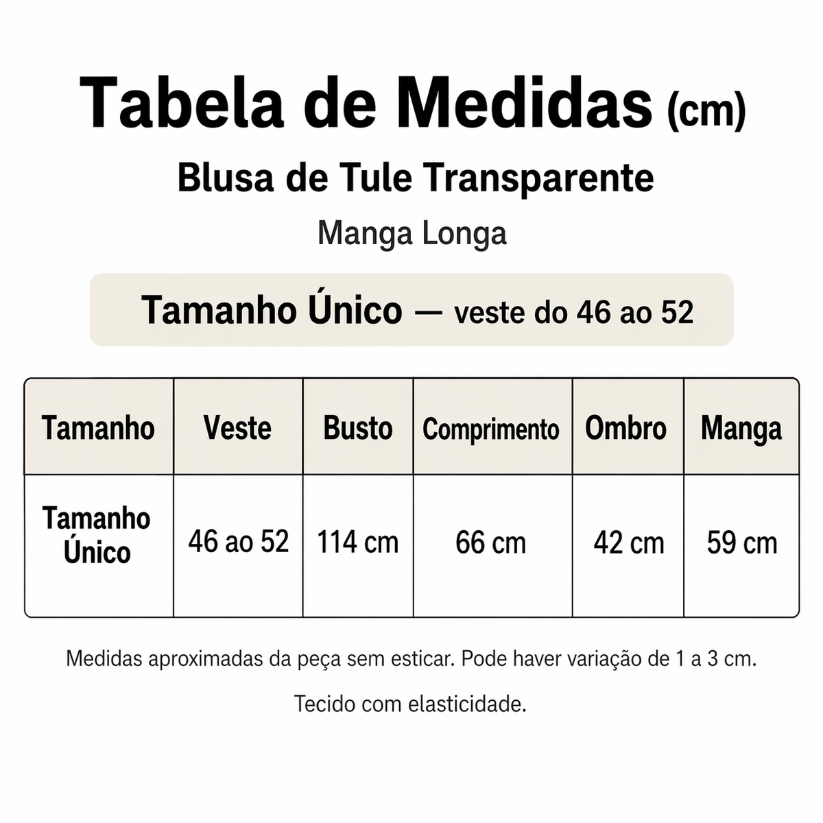 Blusa Feminina Tule Transparente Manga Longa Plus Size  Tam Único GG