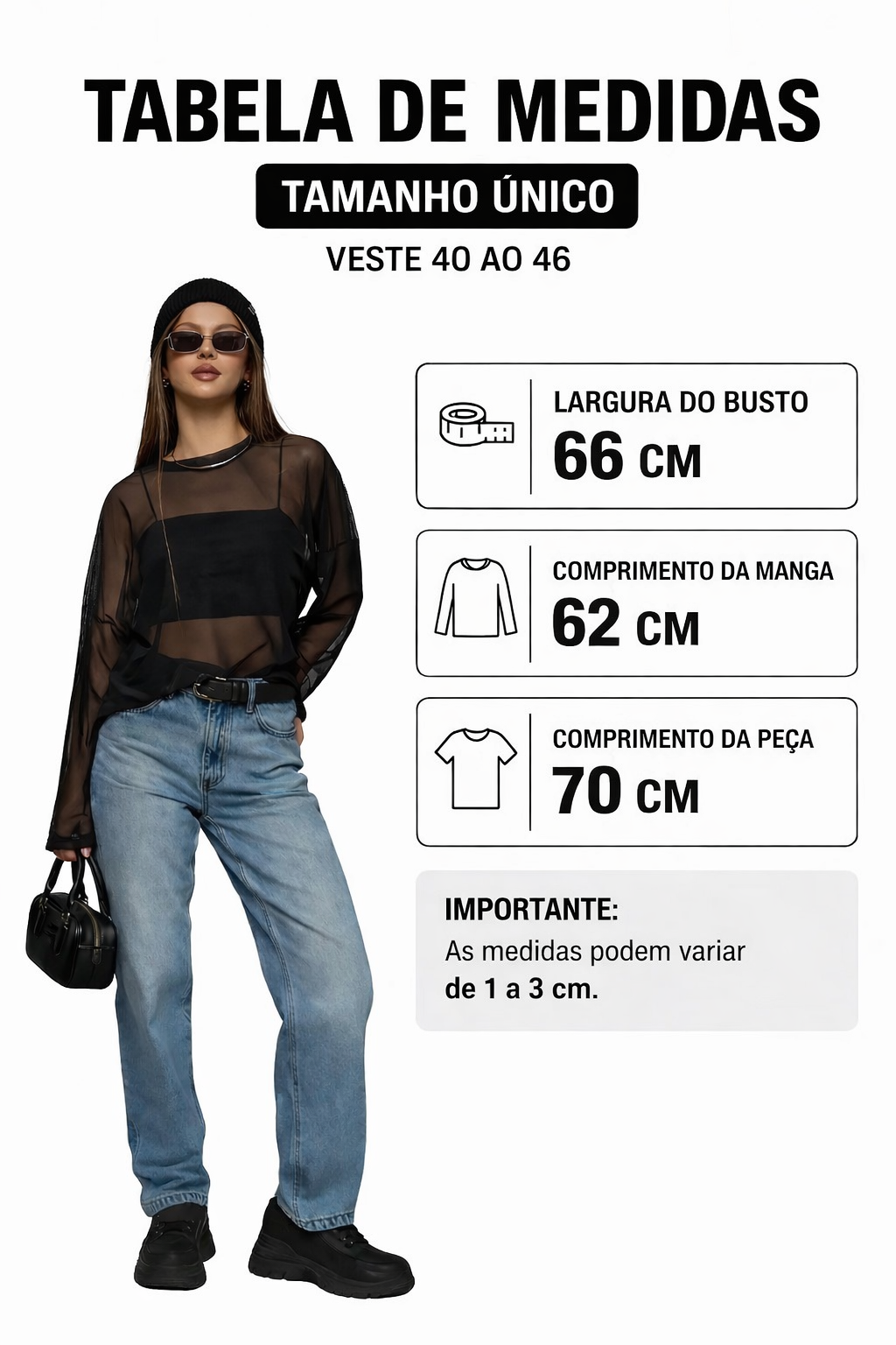 Blusa Feminina Tule Transparente Manga Longa Plus Size  Tam Único GG
