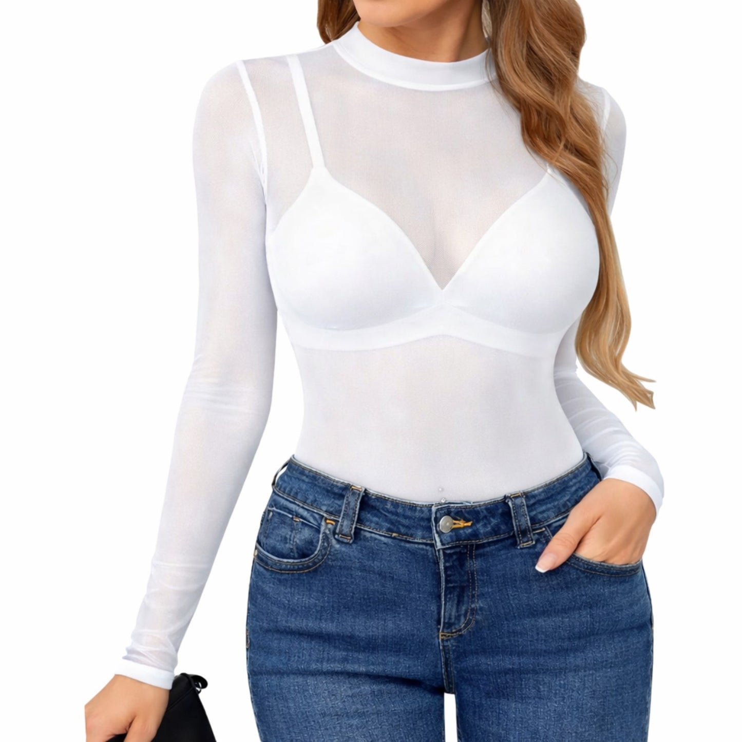 Body Tule Transparente — Manga Longa (13 Cores)