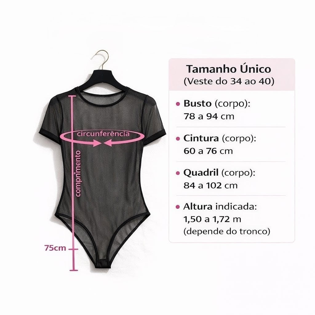 Body Tule Preto — Manga Curta