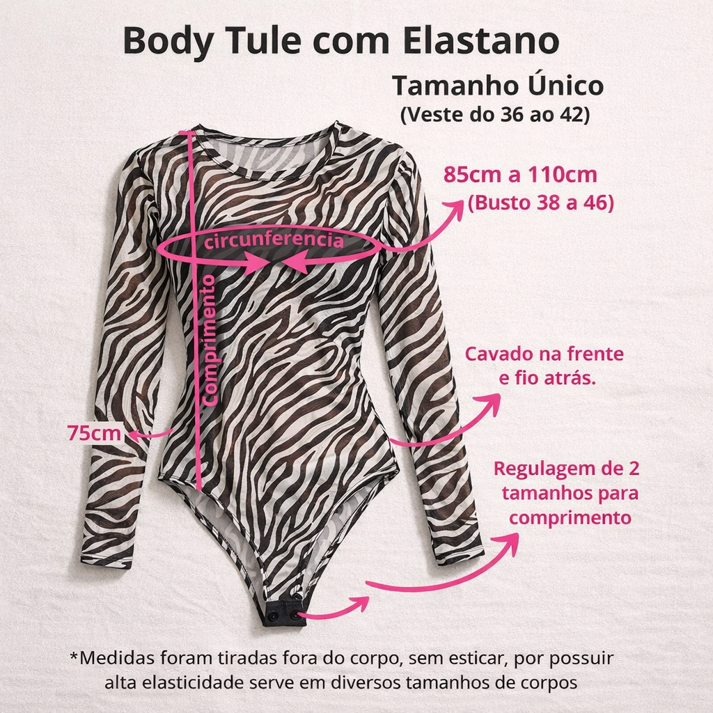 Body Tule Zebra Transparente